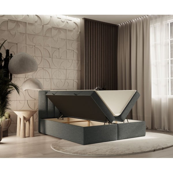Тъмносиво боксспринг легло с място за съхранение 140x200 cm Novento – Maison de Rêve-image-2