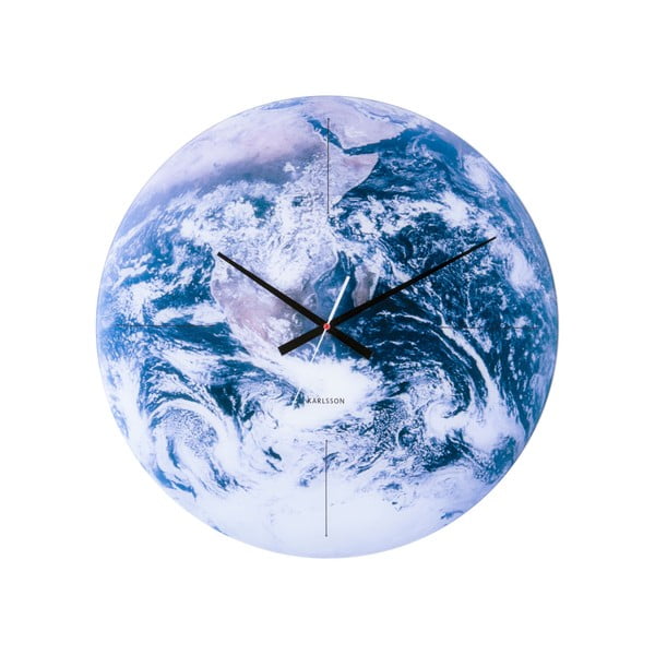 Син стъклен стенен часовник Земя, ø 60 cm - Karlsson