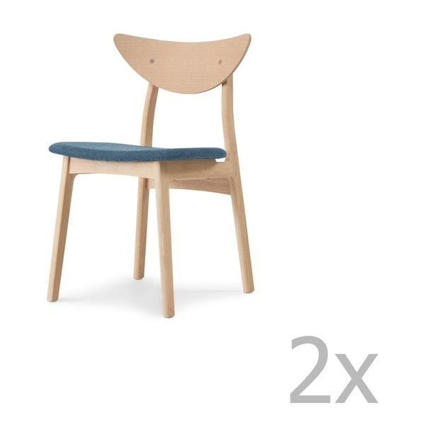 Комплект от 2 масивни дъбови стола за хранене със синя седалка WOOD AND VISION Chief - Wood and Vision