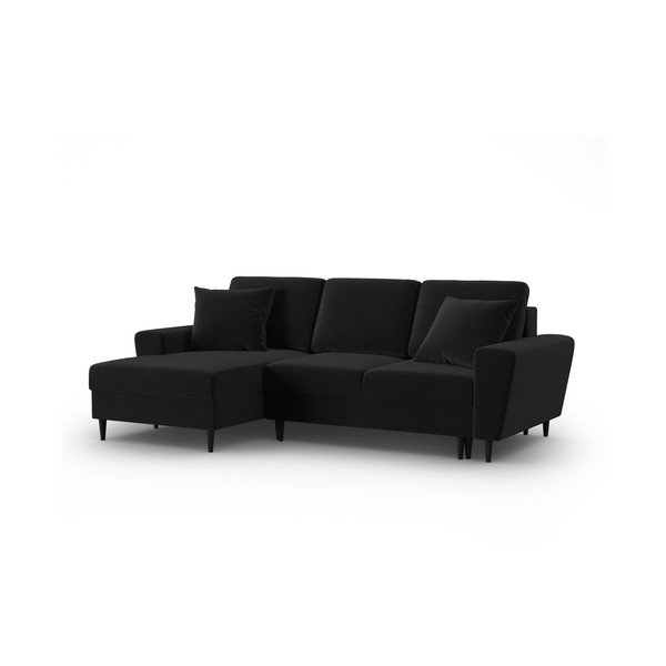 Черен кадифен разтегателен ъглов диван с място за съхранение (ляв ъгъл) Kyoto – Cosmopolitan Design-image-4