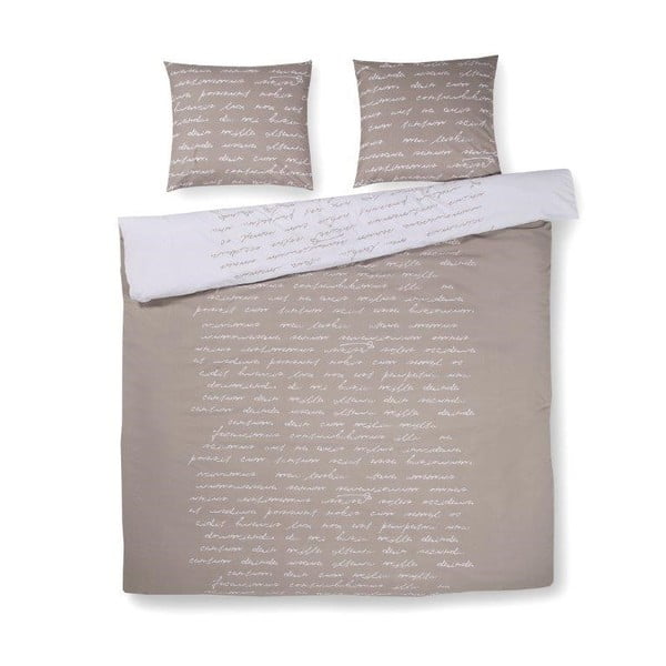 Бежово памучно спално бельо за двойно легло Текст, 200 x 200 cm - Ekkelboom