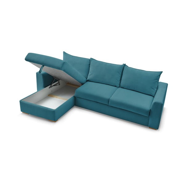 Син разтегателен ъглов диван от рипсено кадифе (променлив) Augustin – Bobochic Paris-image-4