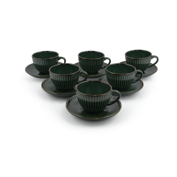 Тъмнозелени керамични чаши в комплект от 6 бр. 0,21 л - Hermia