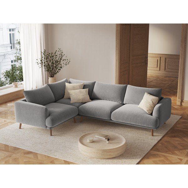 Сив кадифен ъглов диван (ляв ъгъл/L форма) Naomi – Micadoni -image-1