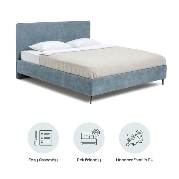 Синьо  тапицирано двойно легло с включена подматрачна рамка 160x200 cm Noira Slim – Bonami Selection-image-4
