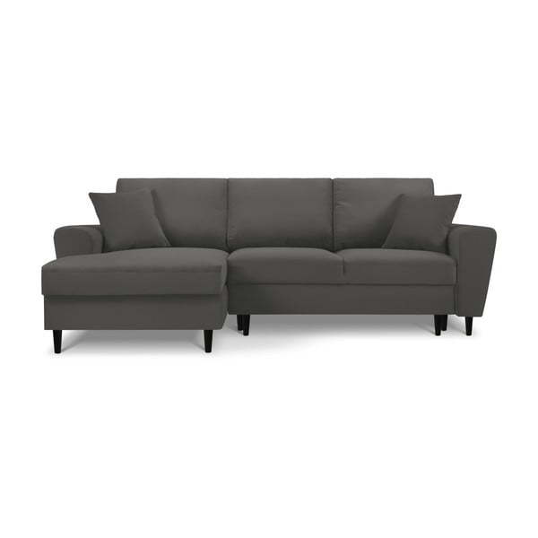 Тъмносив разтегателен ъглов диван с място за съхранение от рипсено кадифе (ляв ъгъл) Kyoto – Cosmopolitan Design