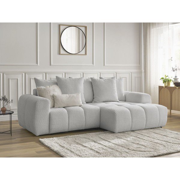 Светлосив  разтегателен ъглов диван с място за съхранение от букле (десен ъгъл) Roxelane – Bobochic Paris-image-4