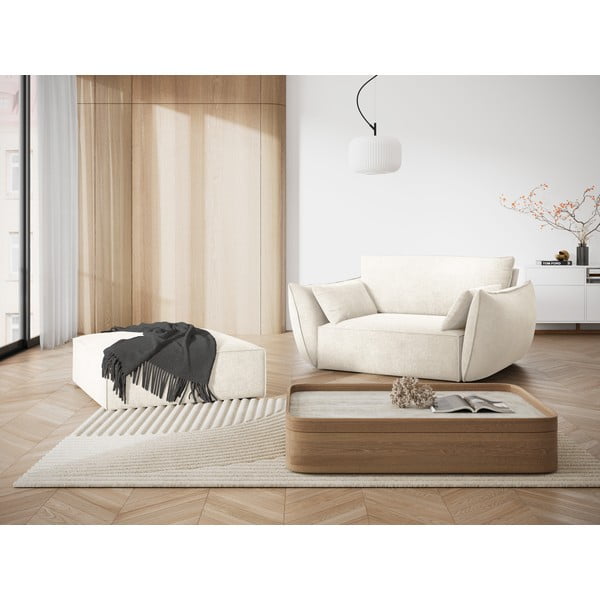 Бяла шенилова табуретка Vanda – Mazzini Sofas-image-1