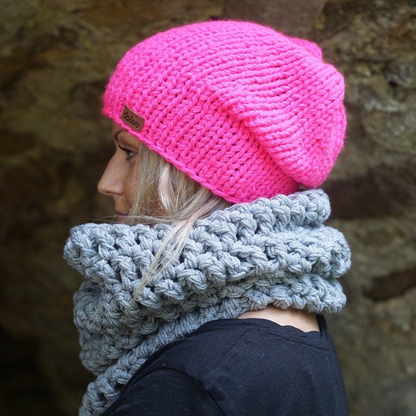 Ръчно плетена шапка Pink Beanie - DOKE-image-3