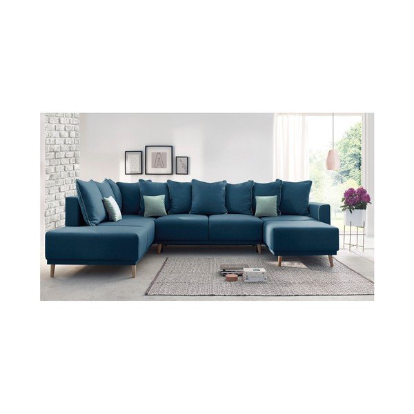 Морско син Panoramique XXL Mola U-образен разтегателен диван, десен ъгъл - Bobochic Paris-image-4