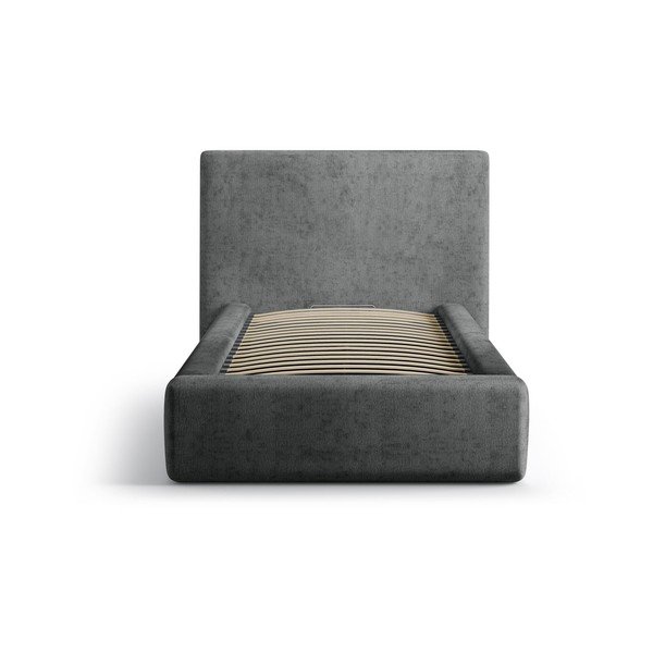 Тъмносиво единично легло 90x200 cm тапицирано с място за съхранение с включена подматрачна рамка Amy – Micadoni -image-3