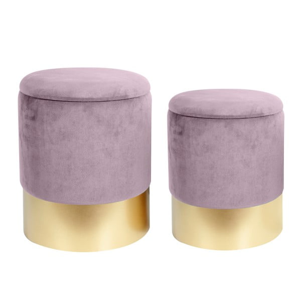 Комплект от 2 розови табуретки с кадифе за съхранение - Le Studio