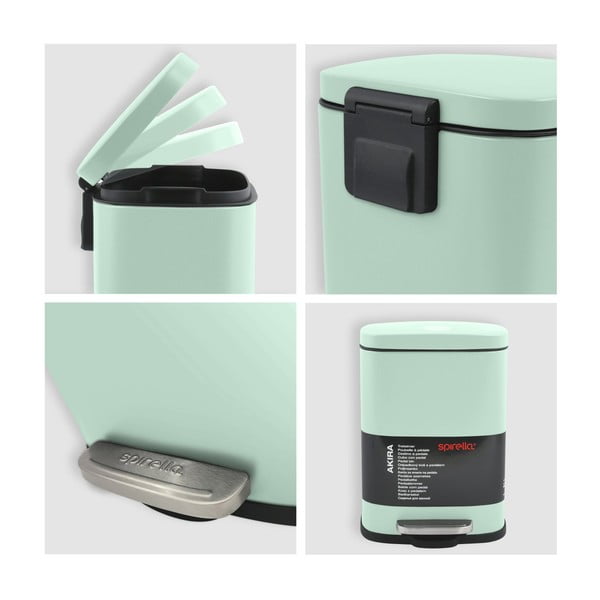 Стоманено кошче за боклук с педал в цвят мента 5 l   Akira – Spirella-image-3