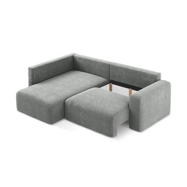 Сив шенилов сгъваем/с място за съхранение ъглов диван (ляв ъгъл/L форма) Kona – Makamii-image-4