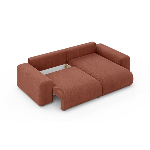 Разтегателен ъглов диван с място за съхранение от рипсено кадифе в тухлен цвят (променлив) Luma – Ropez-image-4