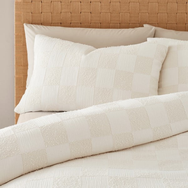 Кремаво удължено спално бельо за двойно легло 230x220 cm Cosy Checkerboard - Catherine Lansfield-image-2