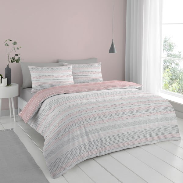 Розово-сиво спално бельо 200x135 cm Banded Spots - Cloudsoft-image-2