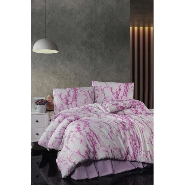 Бяло-розов памучен чаршаф за двойно легло 200x220 cm - Mila Home