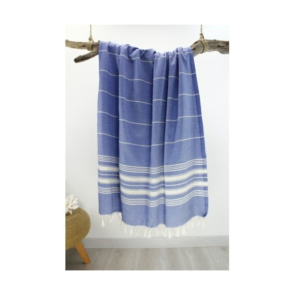 Modrá osuška z čisté bavlny Hammam Yenge Style, 90 x  180 cm