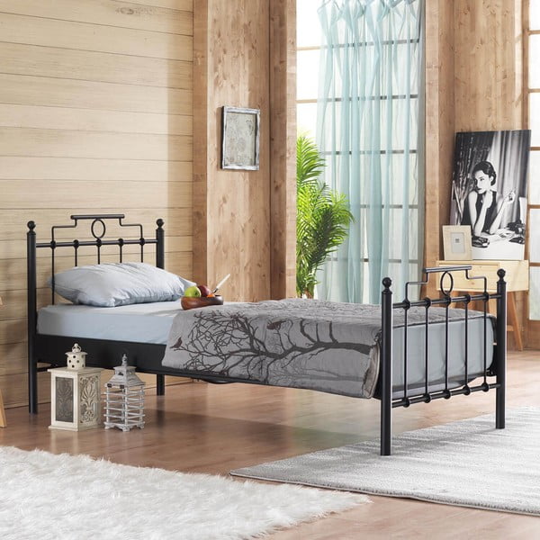 Черно метално единично легло с решетка 90x200 cm Hatkus - Kalune Design-image-1