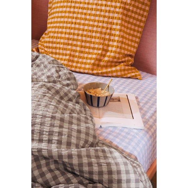 Сиво и бежово удължено крепирано спално бельо за двойно легло 200x220 cm Bæk&Bølge - JUNA-image-4