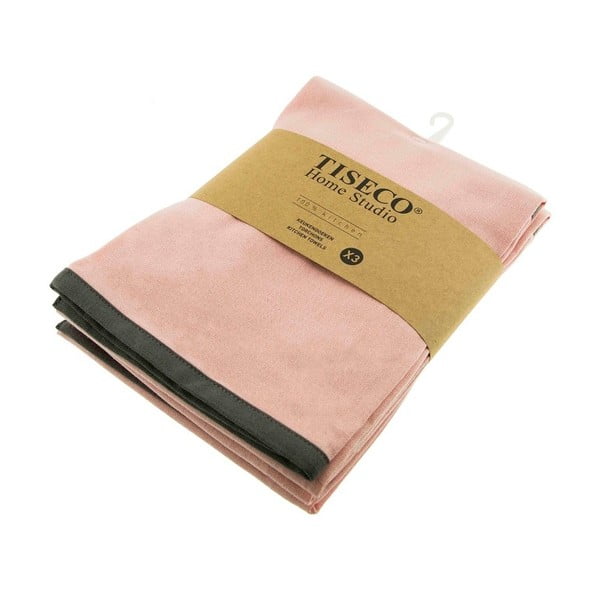 Комплект от 3 розови памучни кърпи за чай , 50 x 70 cm - Tiseco Home Studio