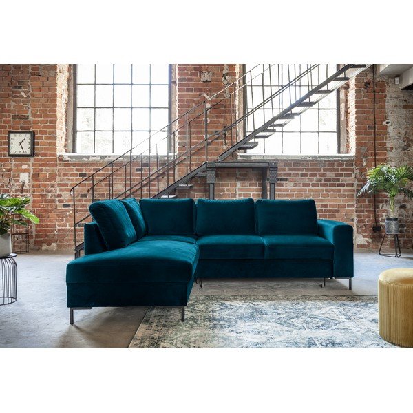 Тюркоаз кадифен разтегателен ъглов диван (ляв ъгъл) Lofty Lilly – Miuform-image-3