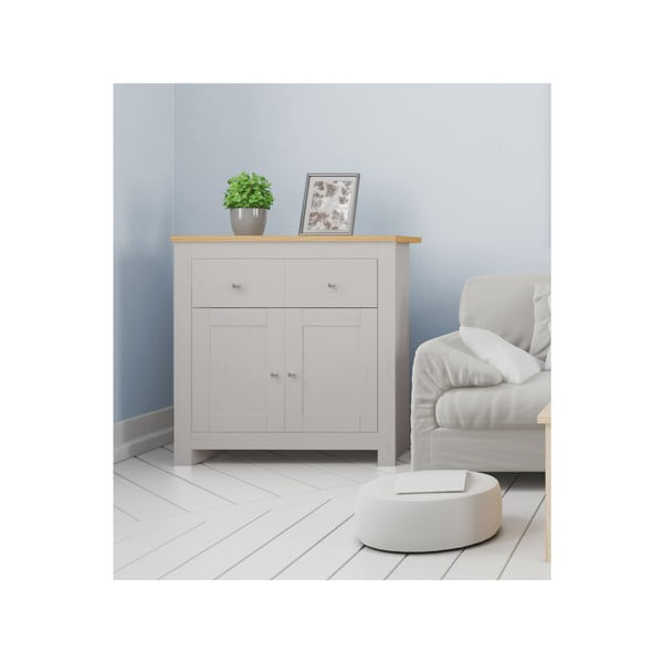 Нисък скрин с чекмеджета от дъб в сив/естествен цвят 79x81 cm Emerald - Støraa-image-2