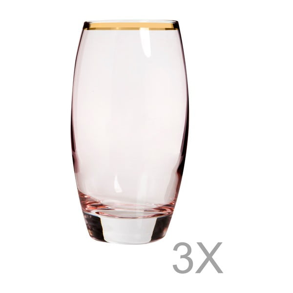 Sada 3 vysokých sklenic s okrajem zlaté barvy Mezzo Tatiana, 270 ml