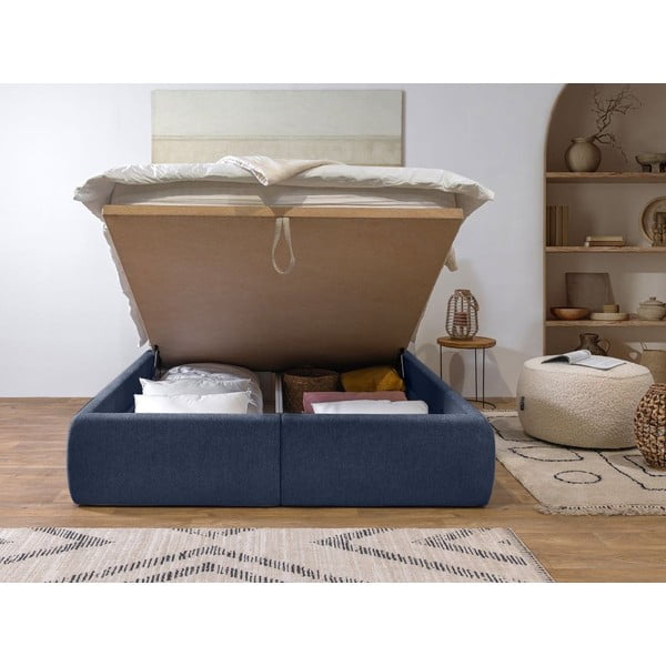 Тъмносиньо двойно тапицирано  легло с място за съхранение с включена подматрачна рамка 160x200 cm Garance – Bobochic Paris-image-3