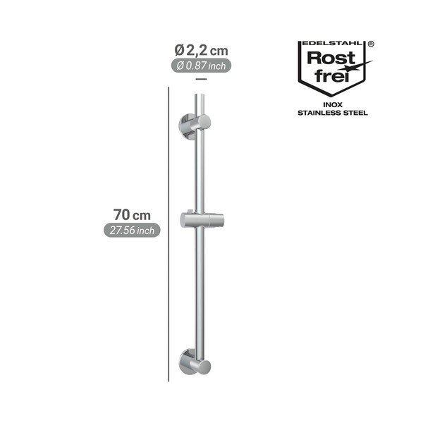 Душ релса  без пробиване от неръждаема стомана в блестящо сребрист цвят с подвижен държач 70 cm – Wenko-image-4