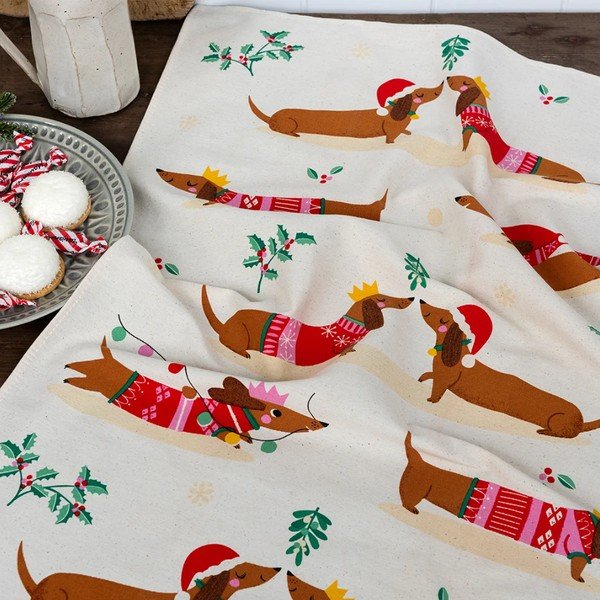 Памучна кърпа за съдове 70x50 cm Festive Sausage Dog – Rex London-image-1