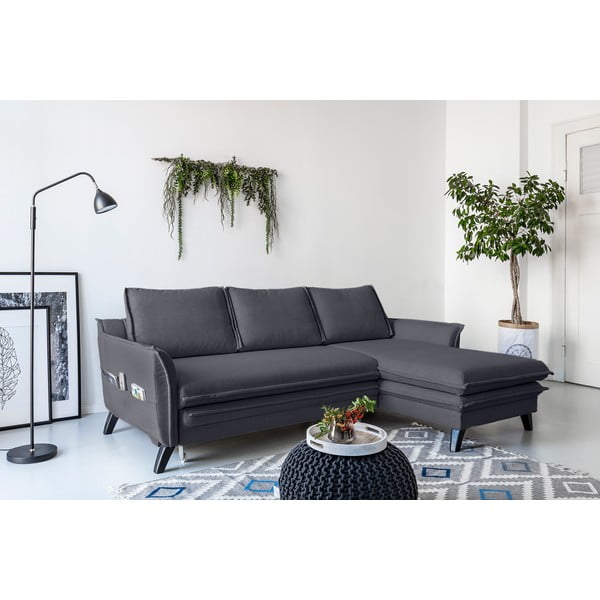 Антрацитен ъглов разтегателен диван, десен ъгъл Charming Charlie - Miuform-image-3