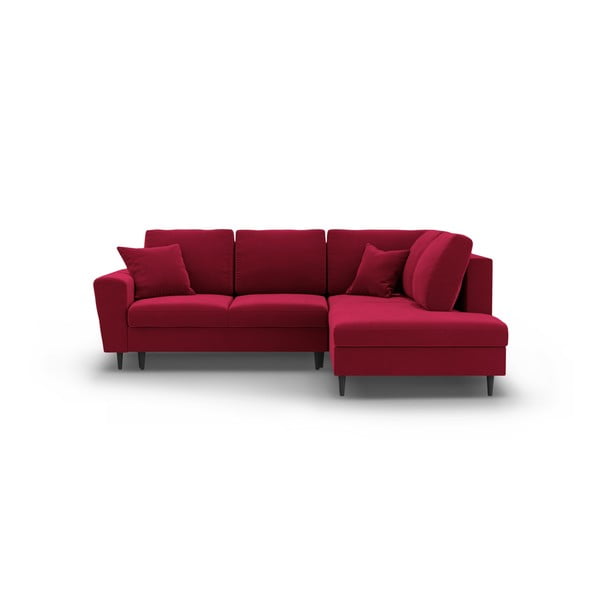 Червен  кадифен разтегателен ъглов диван с място за съхранение (десен ъгъл/L форма) Kyoto – Cosmopolitan Design