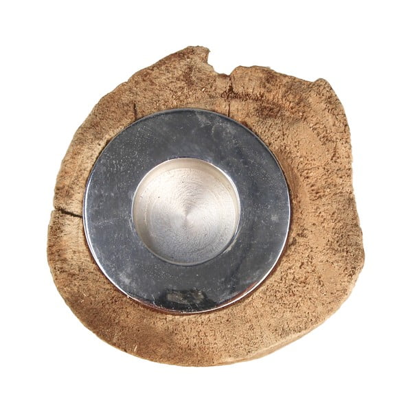 Античен свещник от необработено тиково дърво, височина 10 см - HSM collection-image-3