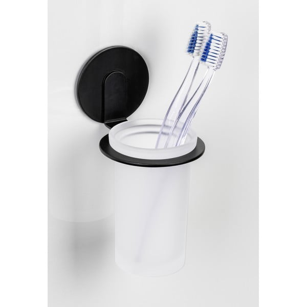 Матово черна самозалепваща стъклена чаша за четки за зъби Bivio – Wenko-image-1