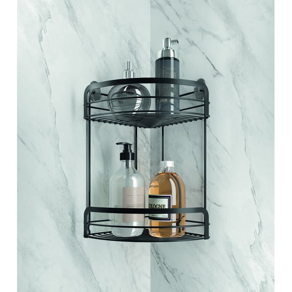 Черен ъглов двуетажен рафт за баня Origin Lava - Metaltex-image-1