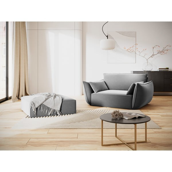 Светлосива кадифена табуретка Vanda – Mazzini Sofas-image-1