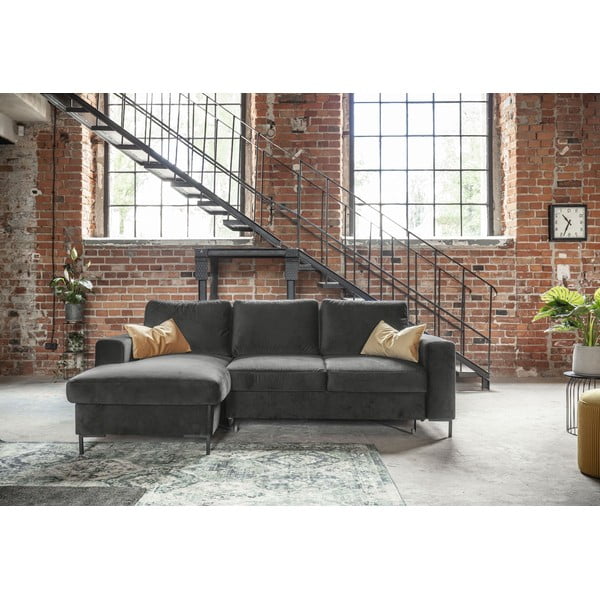 Тъмносиво кадифено ъглово канапе, ляв ъгъл Lofty Lilly - Miuform-image-1