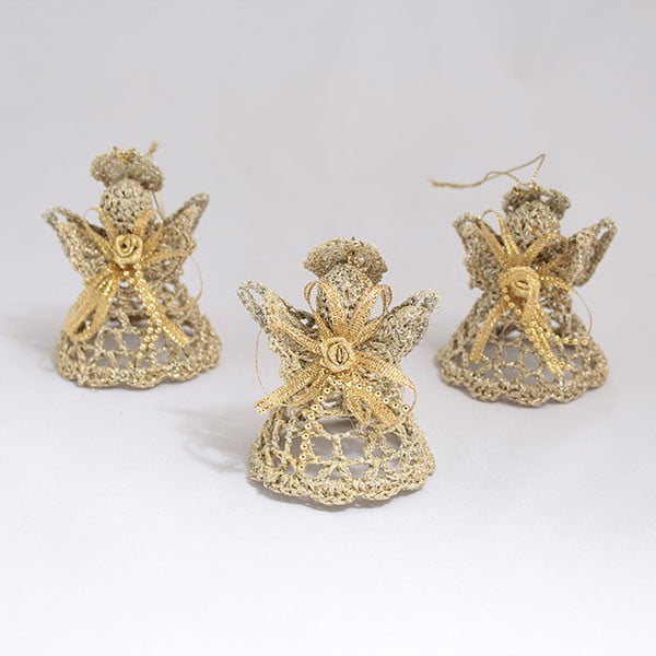 Textilní závěsné dekorace zlatí andílci, 3 ks