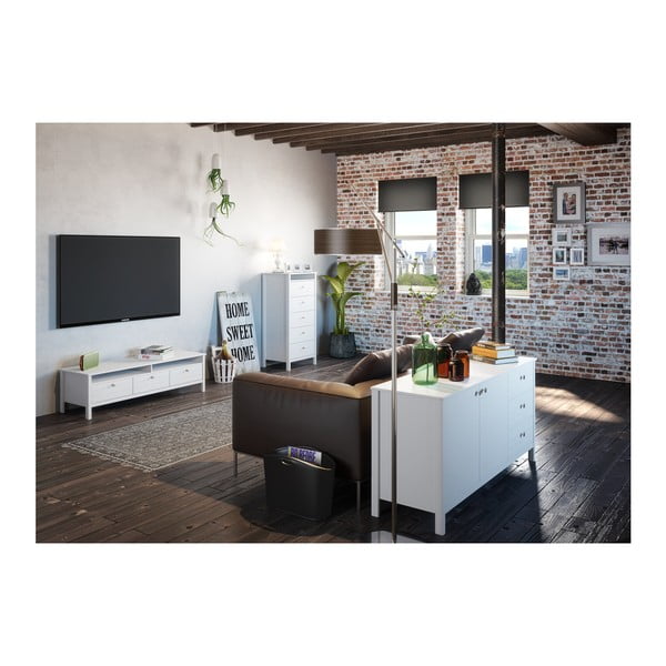 Бял тесен скрин с 5 чекмеджета New York, височина 120 cm - Steens-image-3