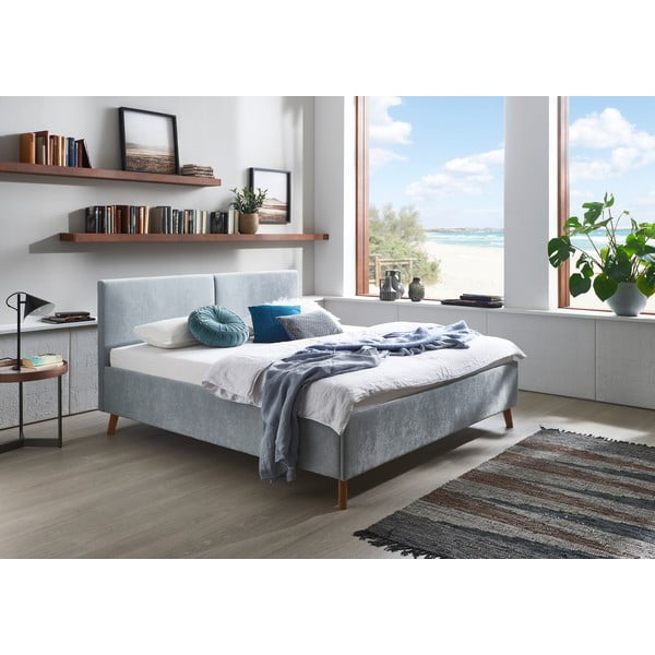 Светлосиньо двойно легло 180x200 cm тапицирано с включена подматрачна рамка Piano – Meise Möbel-image-1