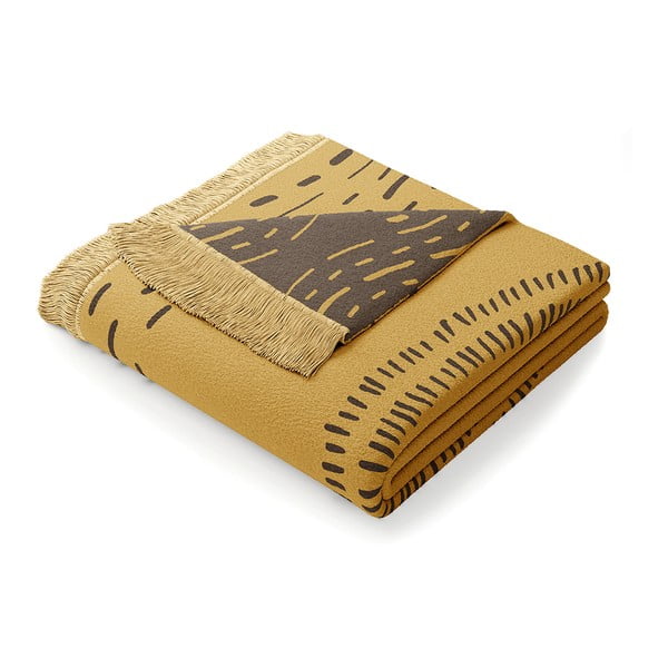 Горчичножълто одеяло със смес от памук , 150 x 200 cm Infinity - AmeliaHome