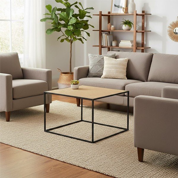 Ратанова масичка за кафе в естествен цвят 60x60 cm Depok – Premier Housewares-image-1