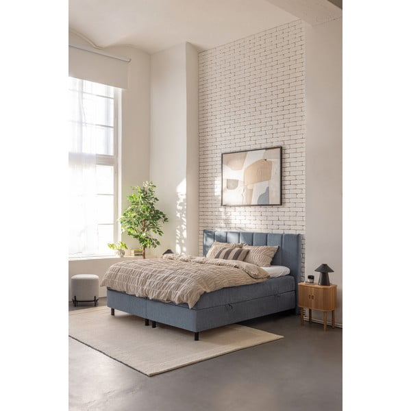 Синьо  боксспринг легло с място за съхранение 180x200 cm Elva Bold Line – Bonami Selection-image-1