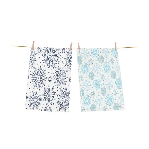 Комплект от 2 сини памучни кърпи за чай с коледен мотив "Снежинки Decorative Snowflakes - Butter Kings