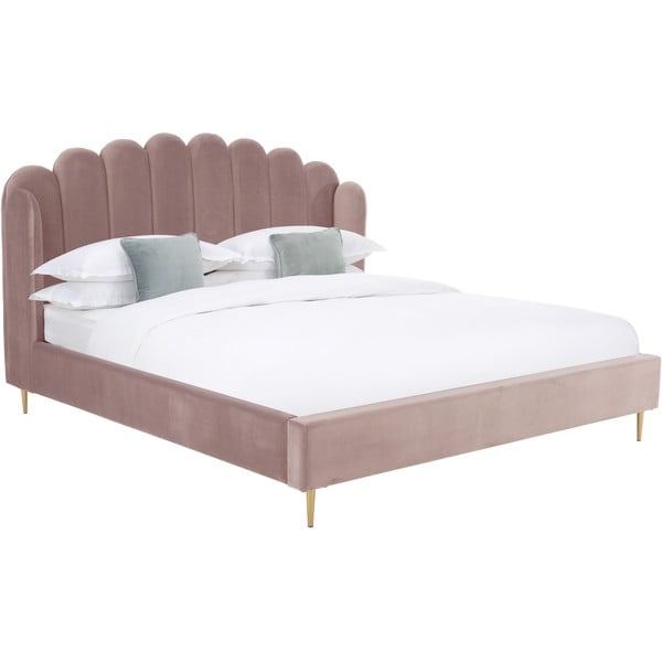 Розово тапицирано легло с кадифена повърхност , 180 x 200 cm Glamour - Westwing Collection