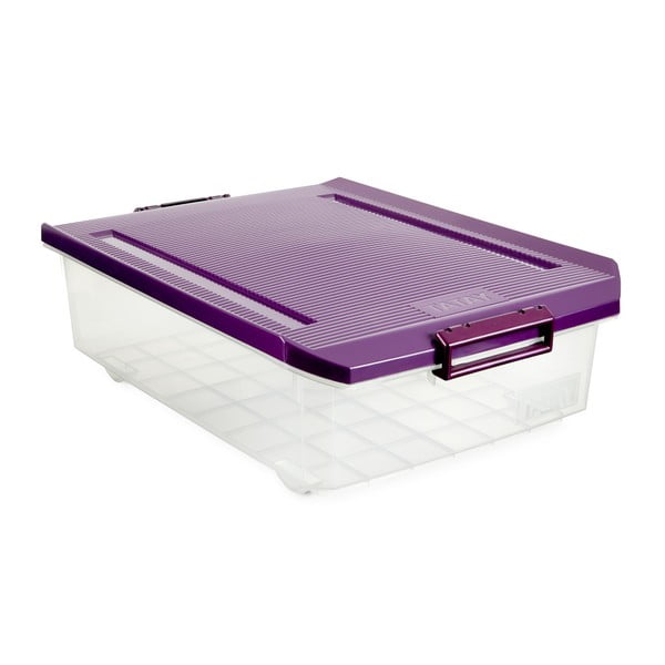 Прозрачна кутия за съхранение под леглото с лилав капак Кутия за съхранение, 32 л - Ta-Tay