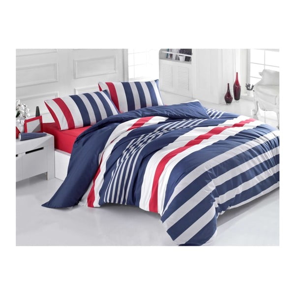 Спално бельо с чаршаф за едно единично легло Navy Stripe, 160 x 220 cm - Mijolnir