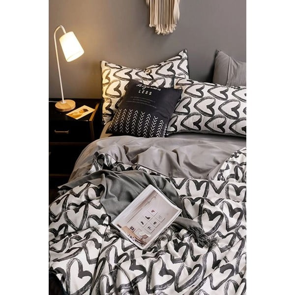 Бяло и сиво памучно двойно легло с чаршаф 200x220 cm - Mila Home-image-1